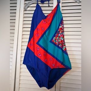 DKNY Navy w/multiple colors Swimsuit One-Piece Tie-in Straps Size: 8